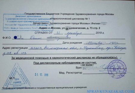 Купить справку ПНД и НД в Москве с доставкой срочно