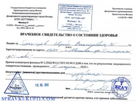 Купить справку ПНД и НД в Москве срочно