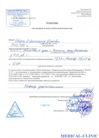 Купить решение врачебной психиатрической комиссии
