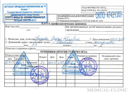 Купить прививочную карту 063/у с прививками в Москве