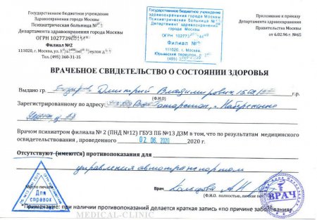 Купить справку из наркодиспансера для водителей